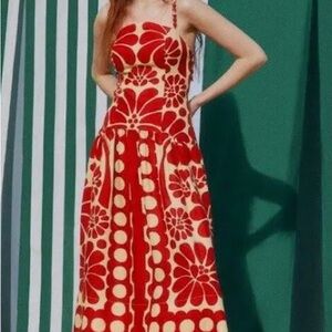 FarmRio Palermo Red Midi Dress. Brand New!